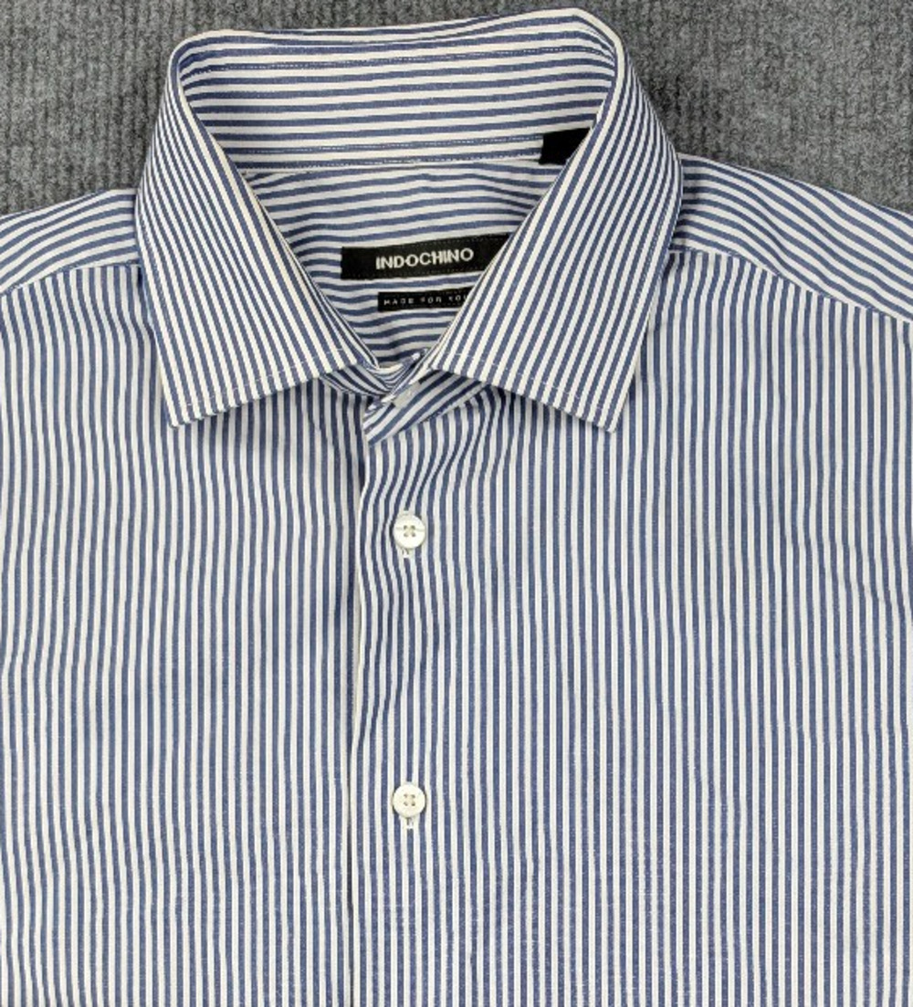 Indochino Button Up Shirt Mens Medium Cotton Career Timeless Striped Dress Blue